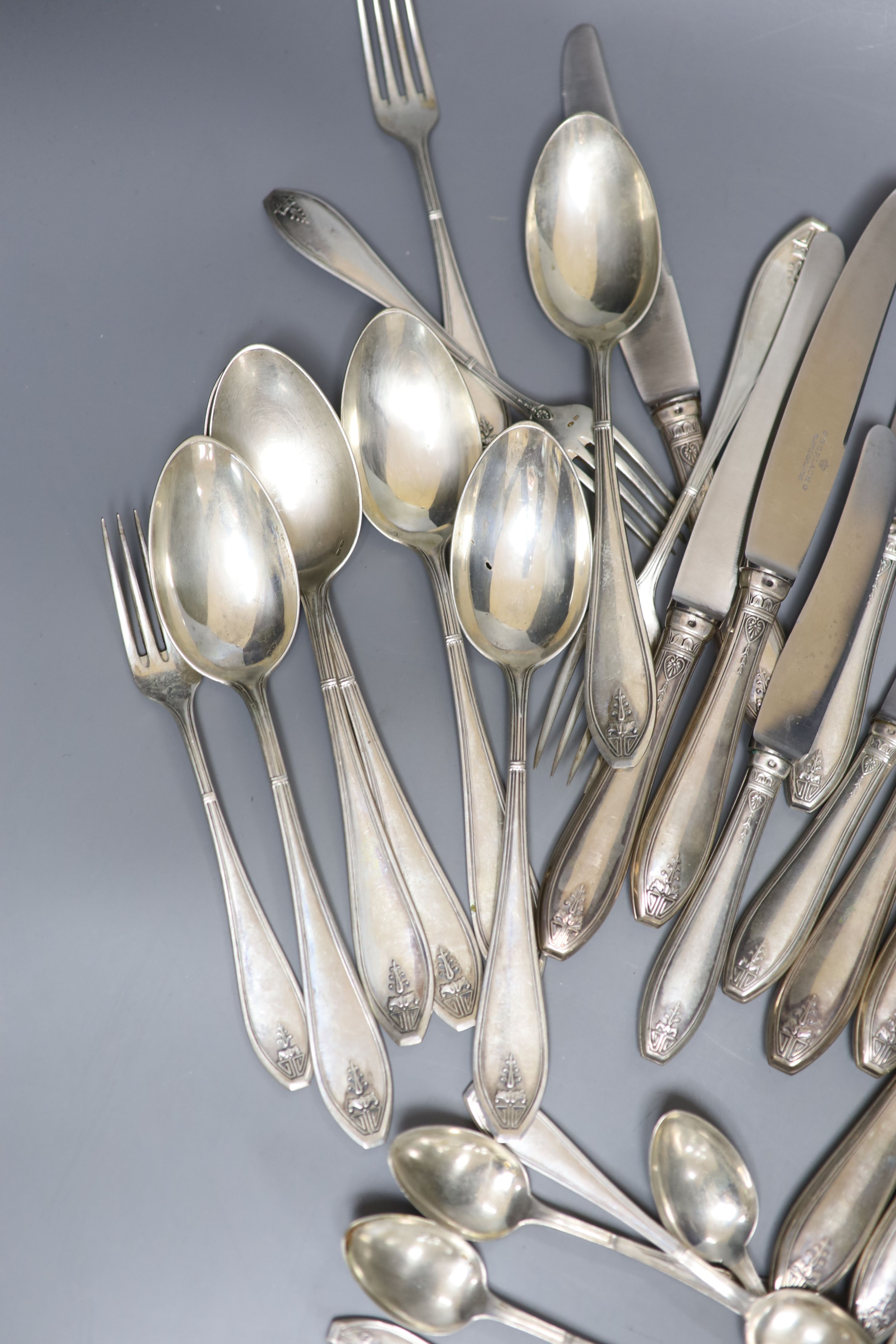 A mid 20th century part canteen of Polish 800 standard white metal cutlery for six, comprising thirty six items